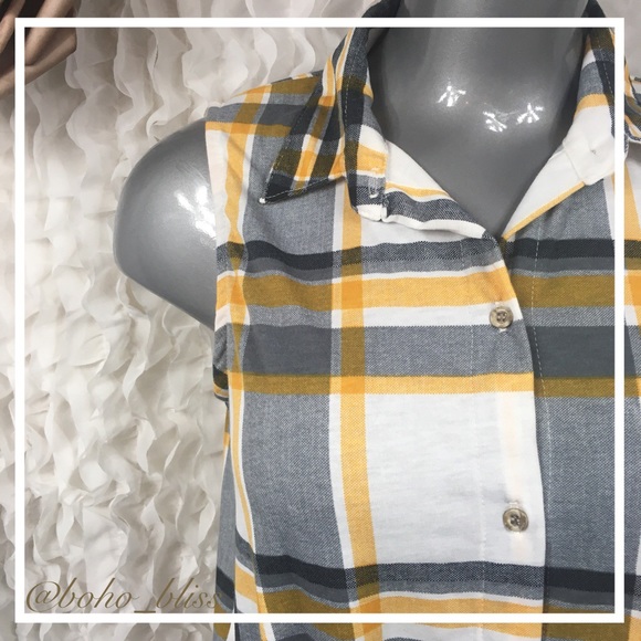 POLLY & ESTHER | Yellow Plaid Sleeveless Shirt NEW - Picture 2 of 8